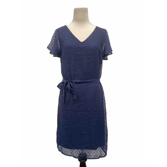 Kiabi Dress Size 4 Color Navy Sparkle Flounce Knee‎ Length Italy Tie Waist - Picture 1 of 8
